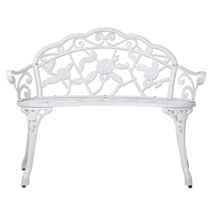 Gardeon White Victorian Garden Bench showing front perspective | Confetti Living
