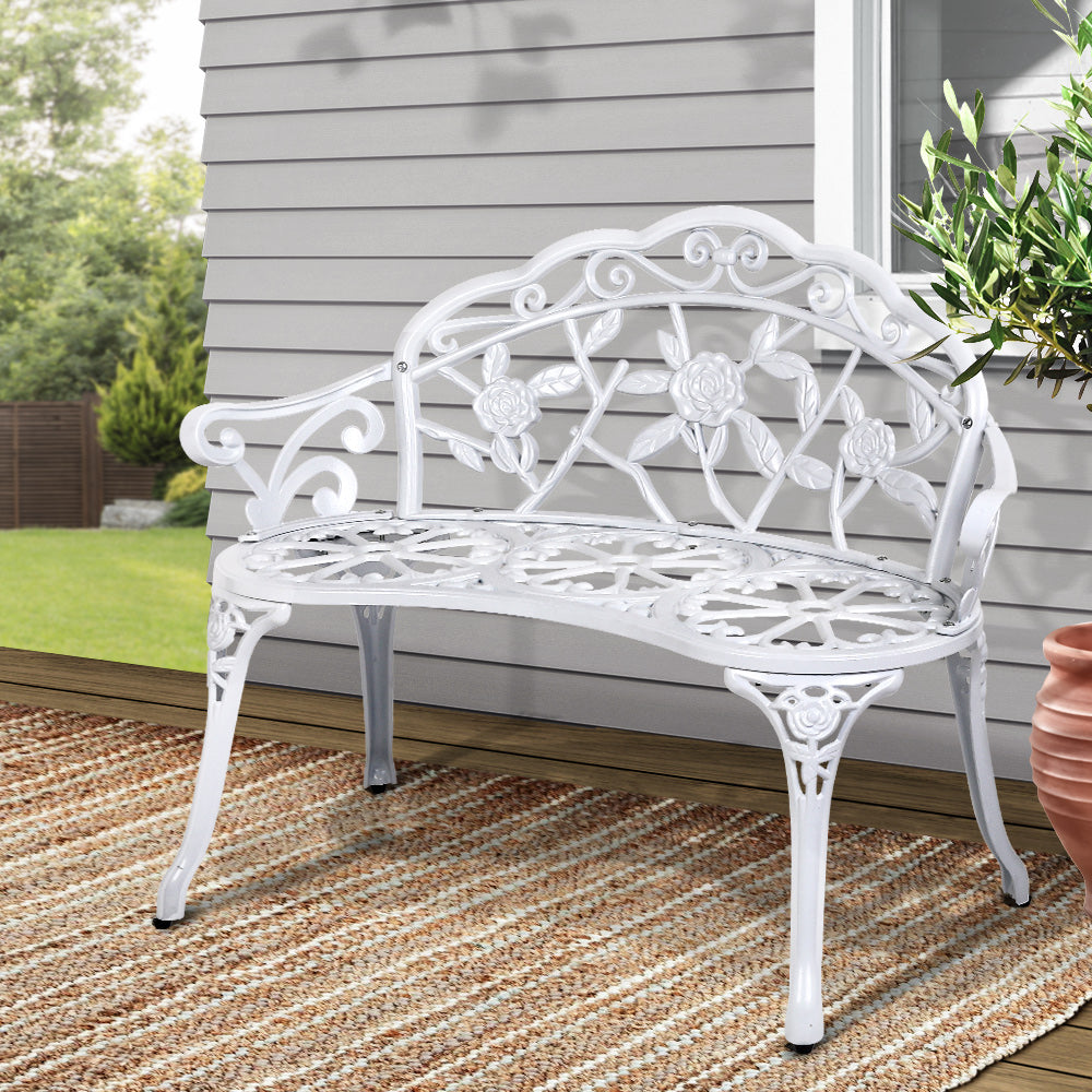 Gardeon White Victorian Garden Bench shown in use | Confetti Living