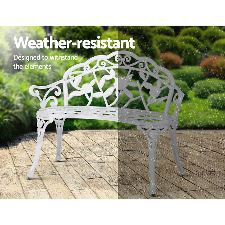Gardeon White Victorian Garden Bench showing features | Confetti Living