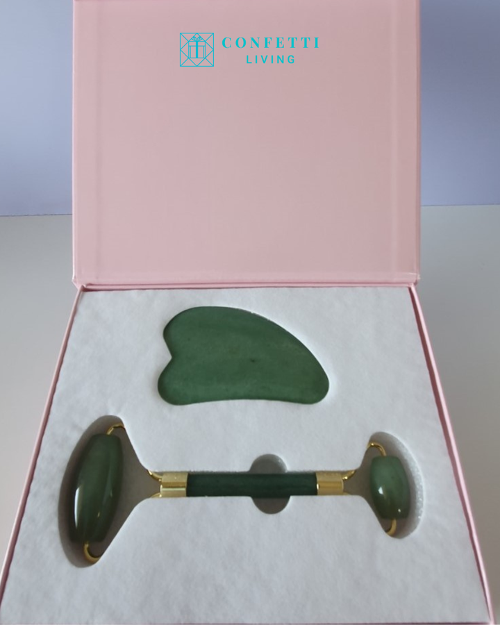 Luxury Green Jade Roller and Gua Sha Set | Confetti Living