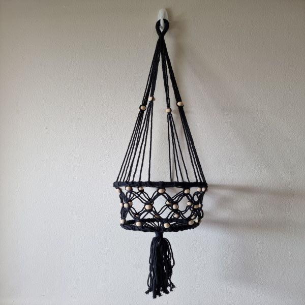 Macrame Hanging Planter - Large Single Black | Confetti Living