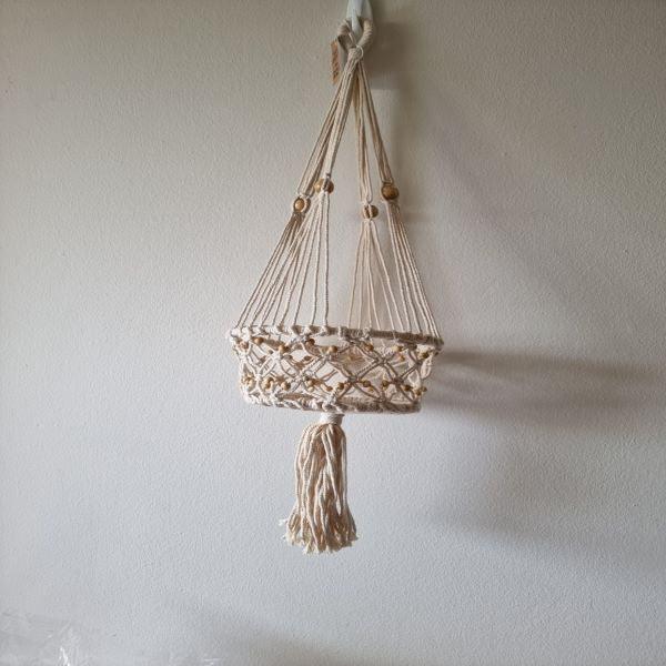 Macrame Hanging Planter - Large Single Natural Beaded | Confetti Living