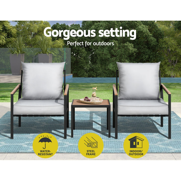 Gardeon 3-piece Outdoor Lounge Setting showing features| Confetti Living