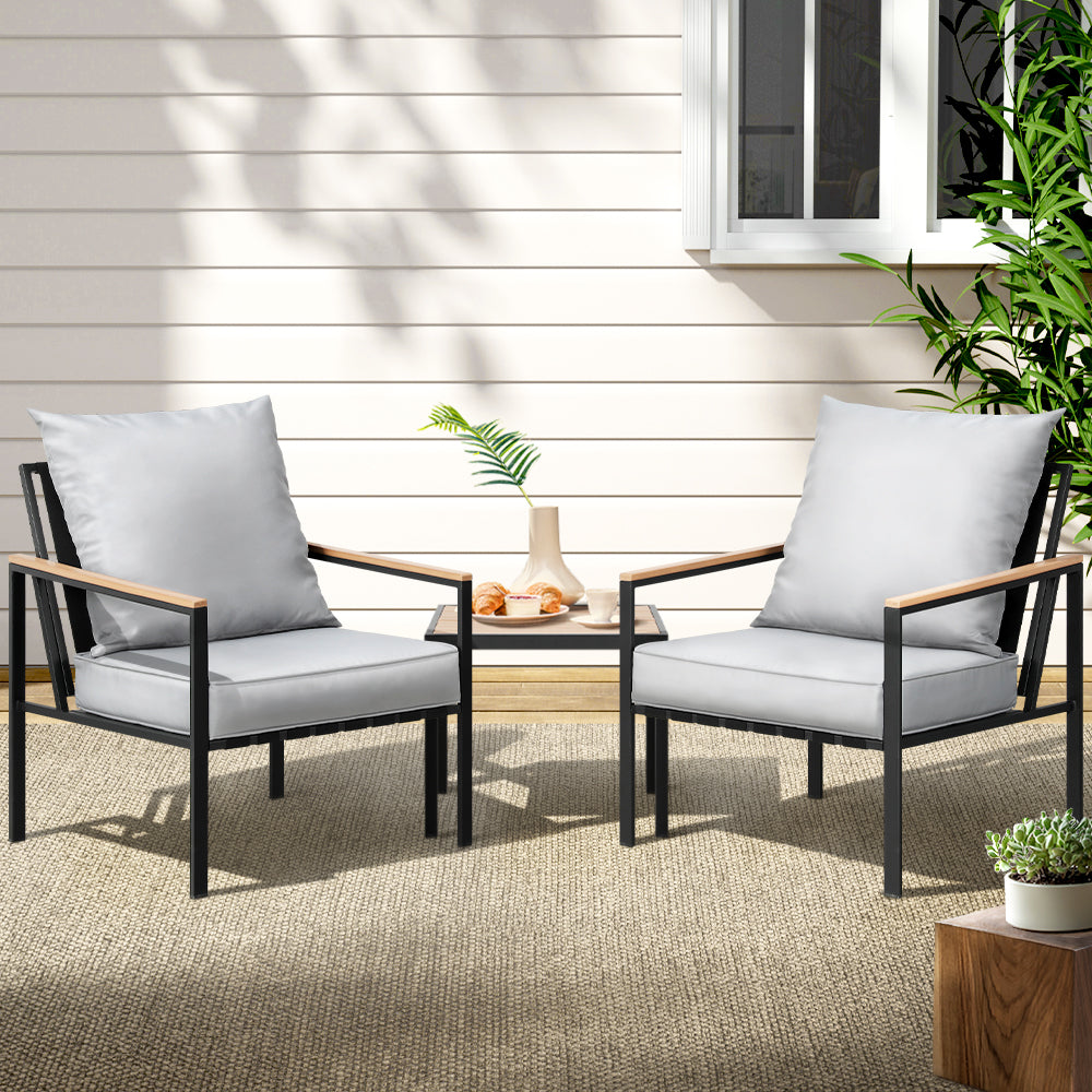 Gardeon 3-piece Outdoor Lounge Setting showing setting in use | Confetti Living
