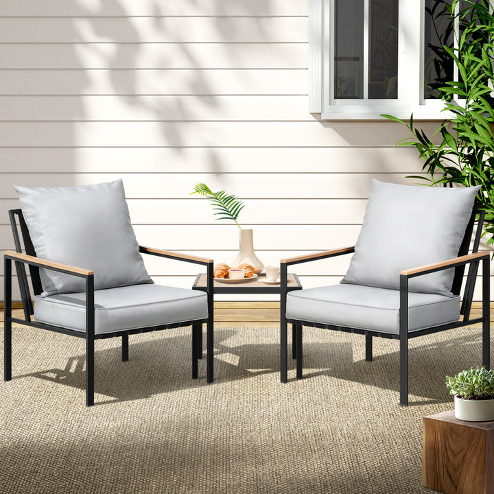 Gardeon 3-piece Outdoor Lounge Setting showing setting in use | Confetti Living