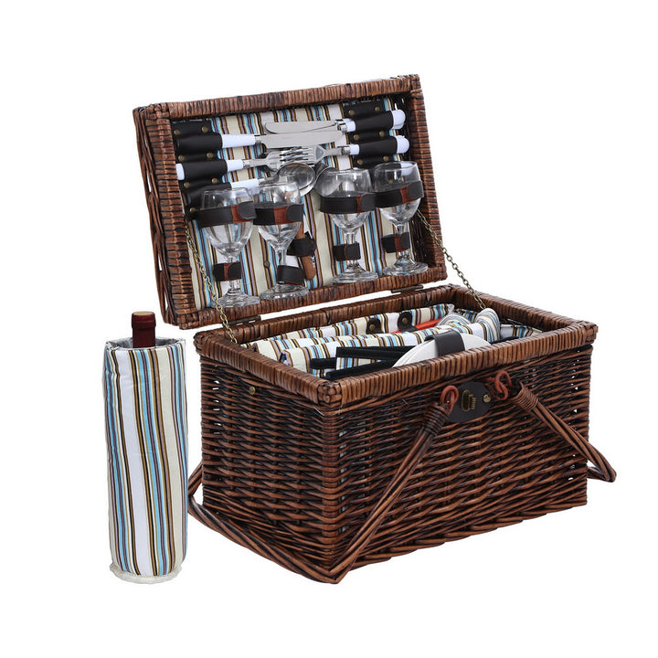 Alfresco 4 Person Picnic Basket Set Deluxe Folding Outdoor Insulated Liquor bag | Confetti Living
