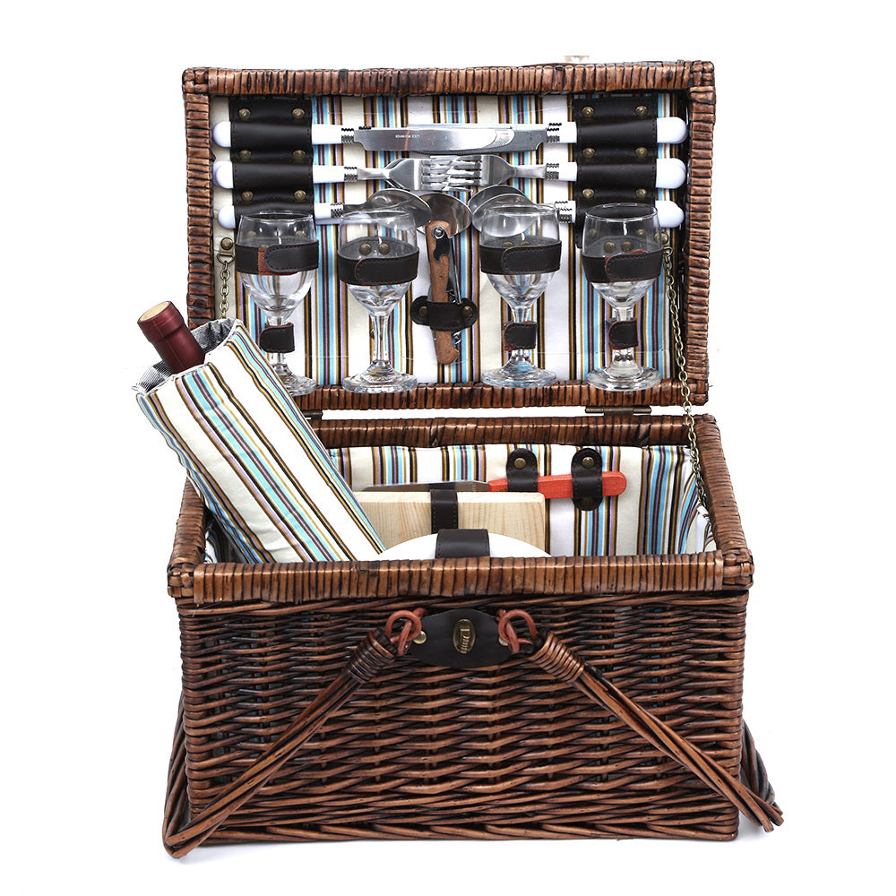 Alfresco 4 Person Picnic Basket Set Deluxe Folding Outdoor Insulated Liquor bag | Confetti Living