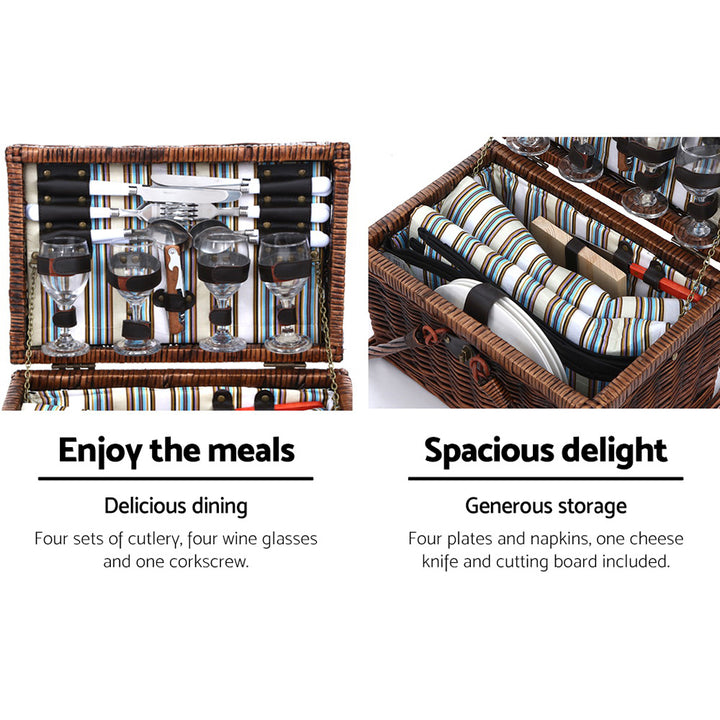 Alfresco 4 Person Picnic Basket Set Deluxe Folding Outdoor Insulated Liquor bag | Confetti Living