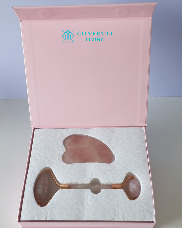 Luxury Rose Quartz Face Roller and Gua Sha Set | Confetti Living