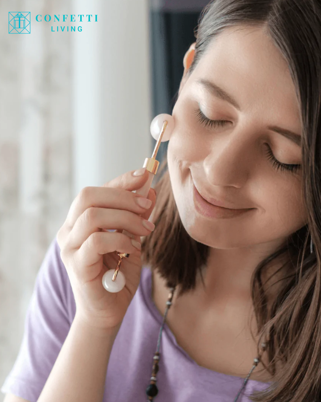 Luxury Rose Quartz Face Roller and Gua Sha Set | Confetti Living