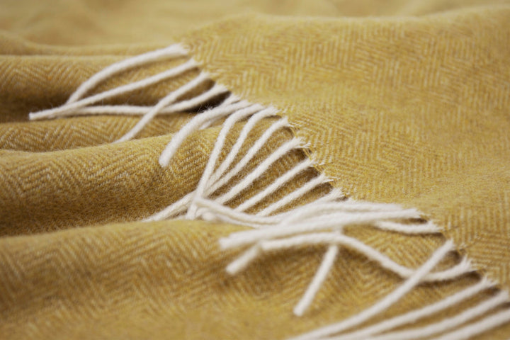 Hampton Ochre Merino Wool Throw Rug showing product detail | Confetti Living