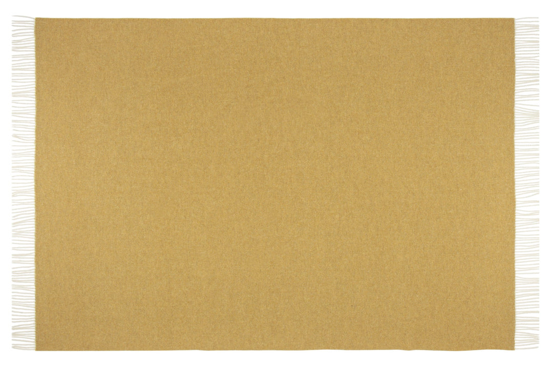 Hampton Ochre Merino Wool Throw Rug showing product open | Confetti Living