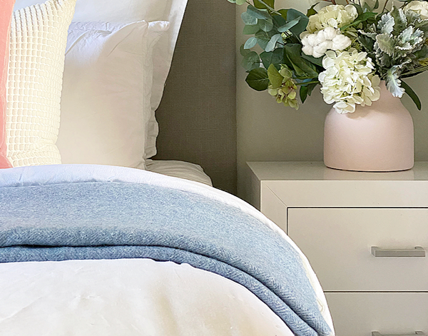 Hampton Blue Merino Wool Throw Rug showing product in use | Confetti Living