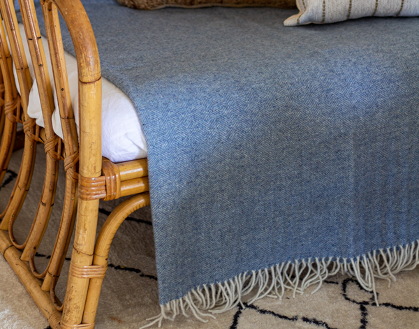 Hampton Blue Merino Wool Throw Rug showing product in use | Confetti Living