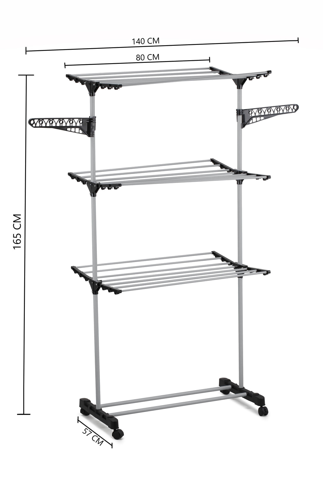 Folding 3-Tier Clothes Laundry Drying Rack showing dimensions | Confetti Living