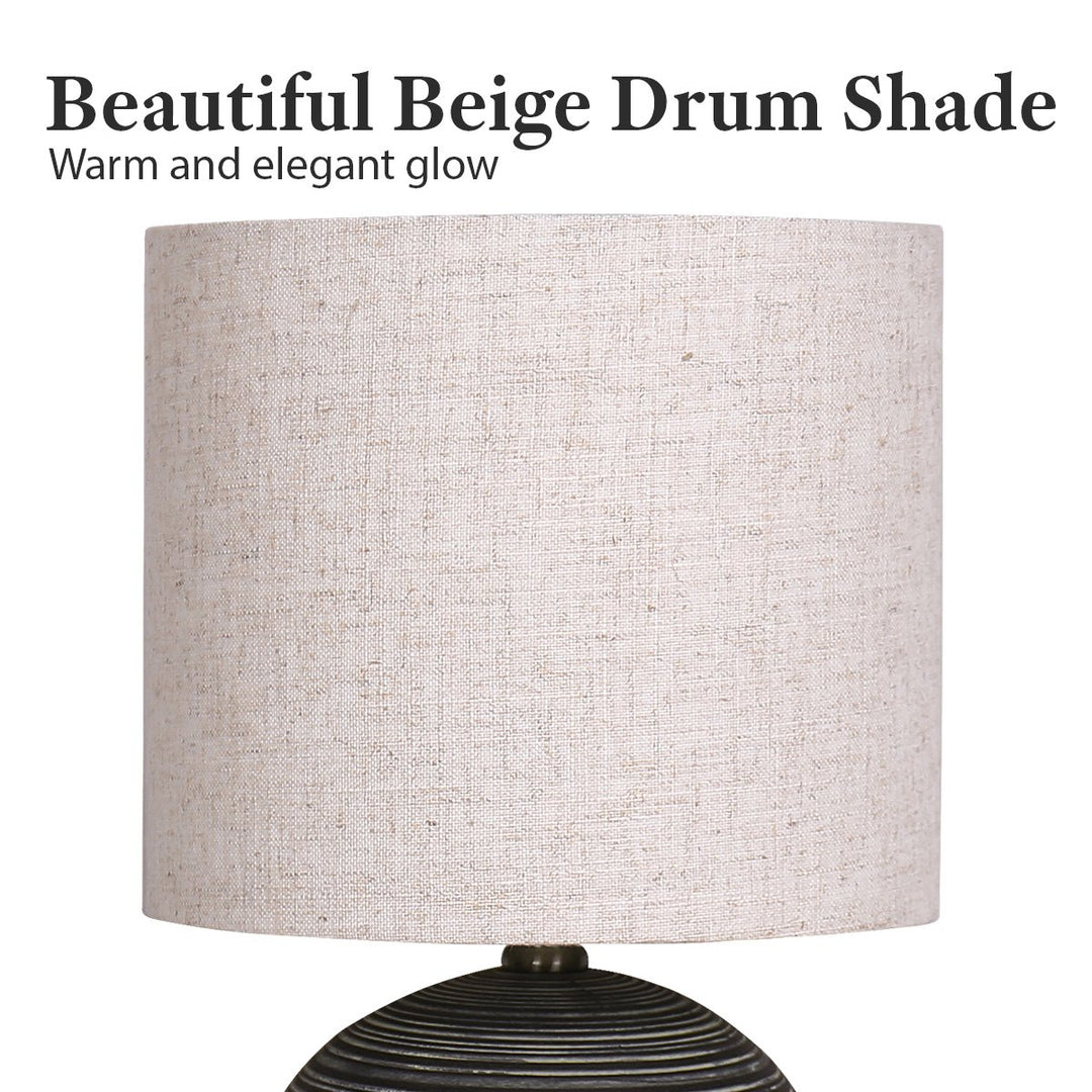 Sarantino Ceramic Table Lamp With Striped Pattern In Antique Black | Confetti Living