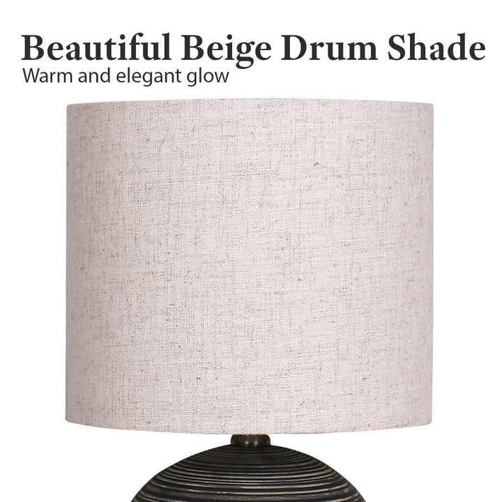 Sarantino Ceramic Table Lamp With Striped Pattern In Antique Black | Confetti Living