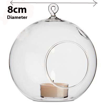 Hanging Glass Ball Tealight Candle Holder  dmll showing size information | Confetti Living