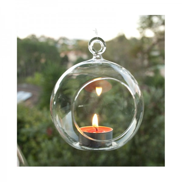 Hanging Glass Ball Tealight Candle Holder Small shown in use | Confetti Living