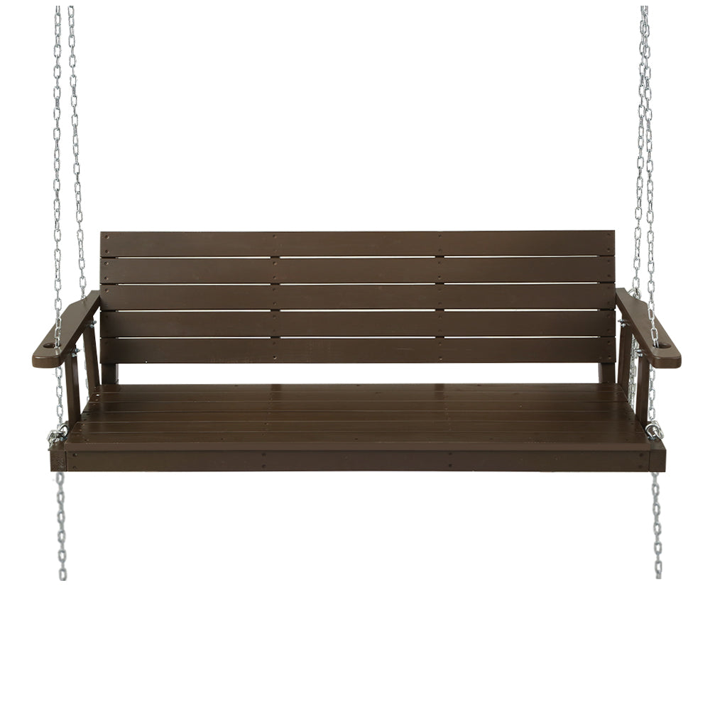 Gardeon Brown Porch Swing Chair with Chains showing front perspective | Confetti Living