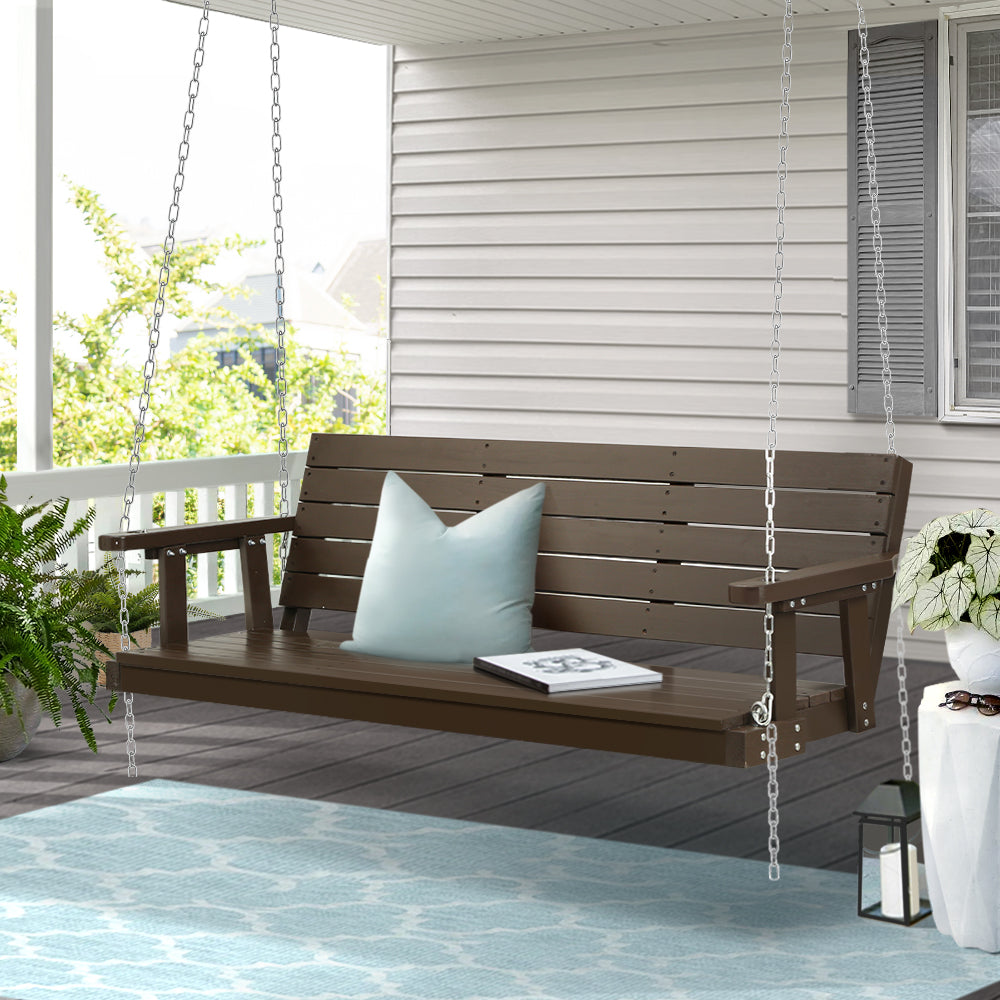 Gardeon Brown Porch Swing Chair with Chains showing product in use | Confetti Living