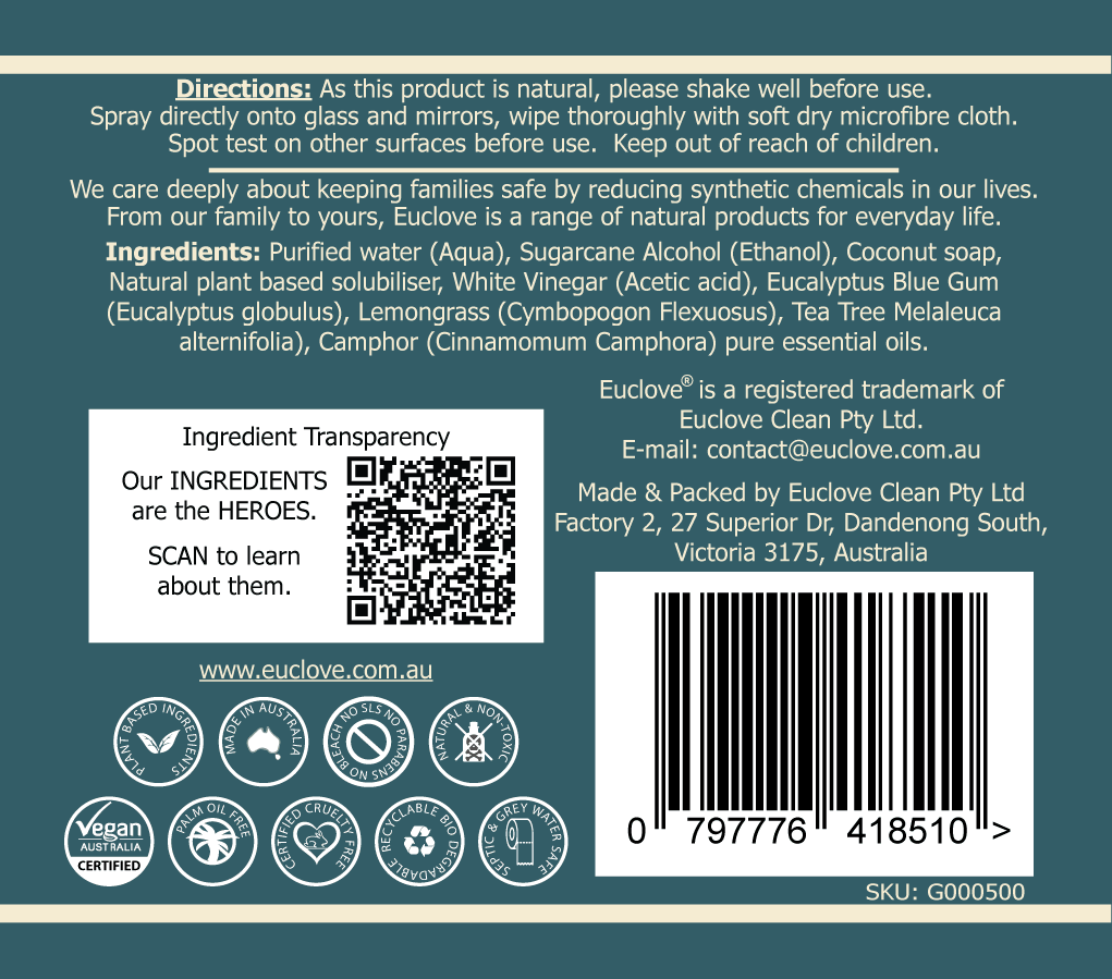 Natural Glass and Mirror Cleaner 500ml | Confetti Living