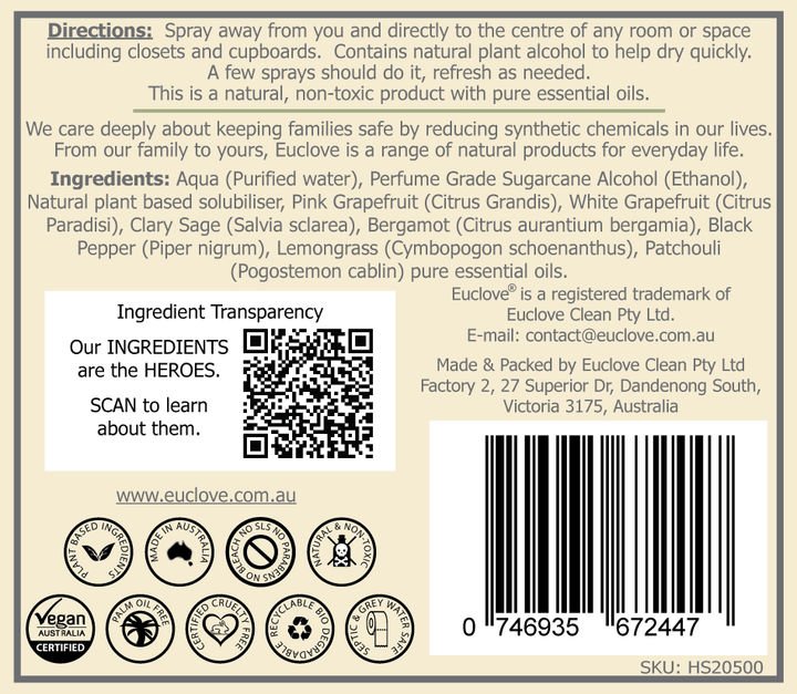 Natural Home Spray Citrus and Sage 500ml | Confetti Living