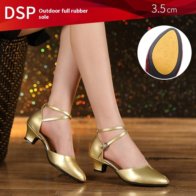 Women's Latin Soft Bottom Dance Shoes in Gold 35mm heels | Confetti Living