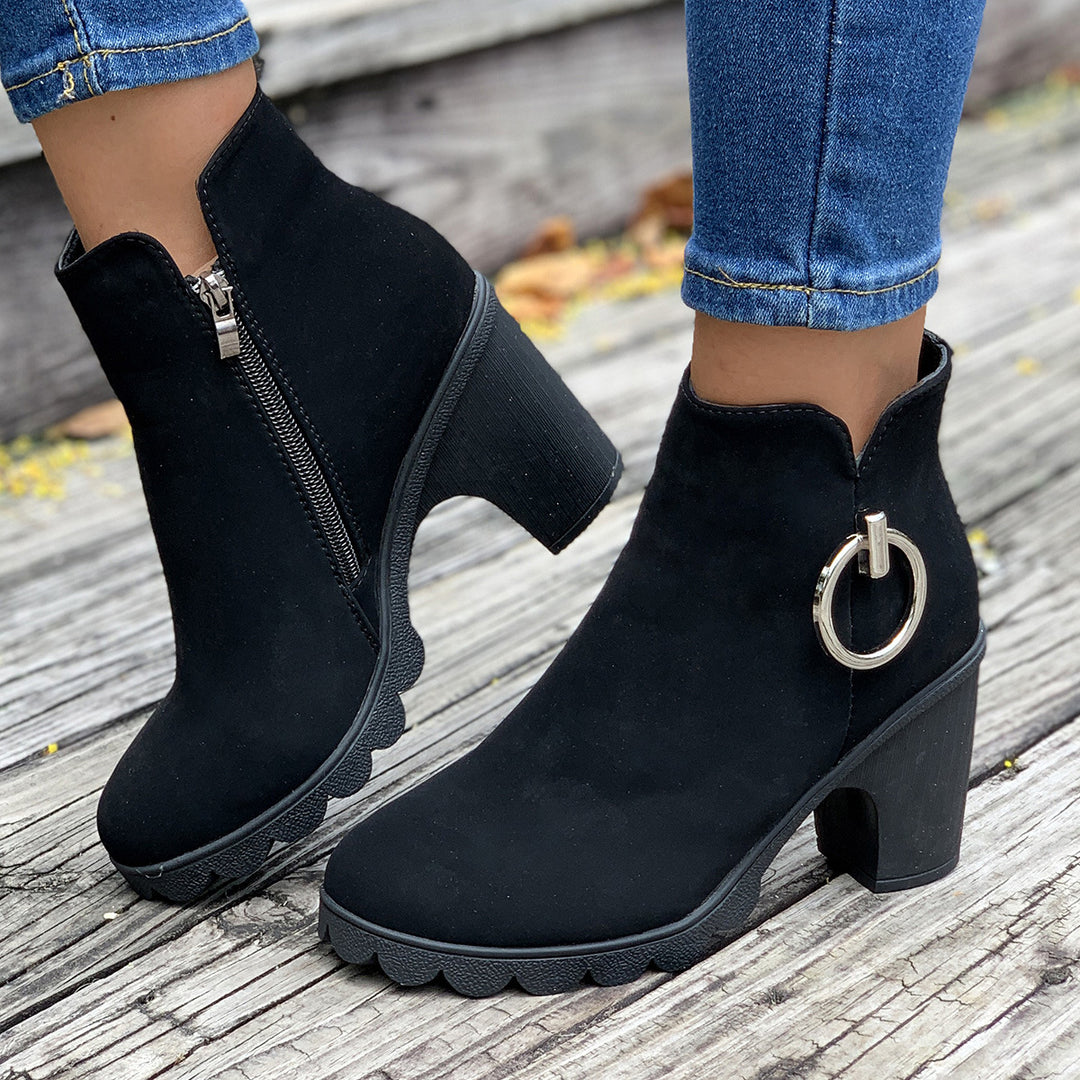 Women's High Heel Round Toe Ankle Boots