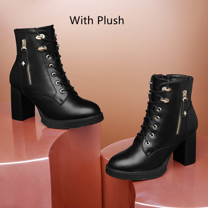 Women's British Style Retro Boots with High Heels
