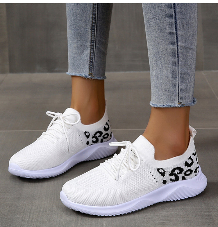 Women's Leopard Print Lace-up Sneakers