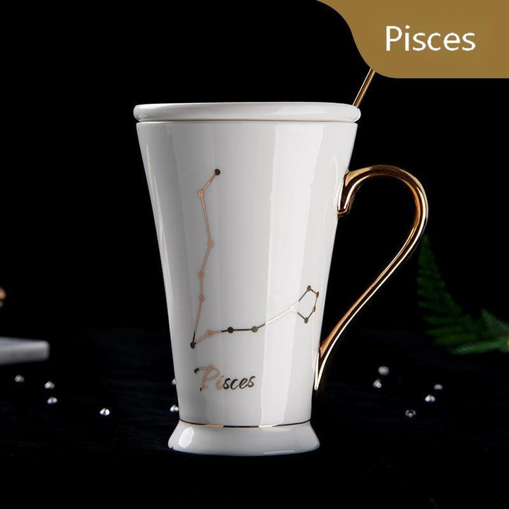 Zodiac Coffee Mugs with Lid and Spoon showing White Pisces | Confetti living