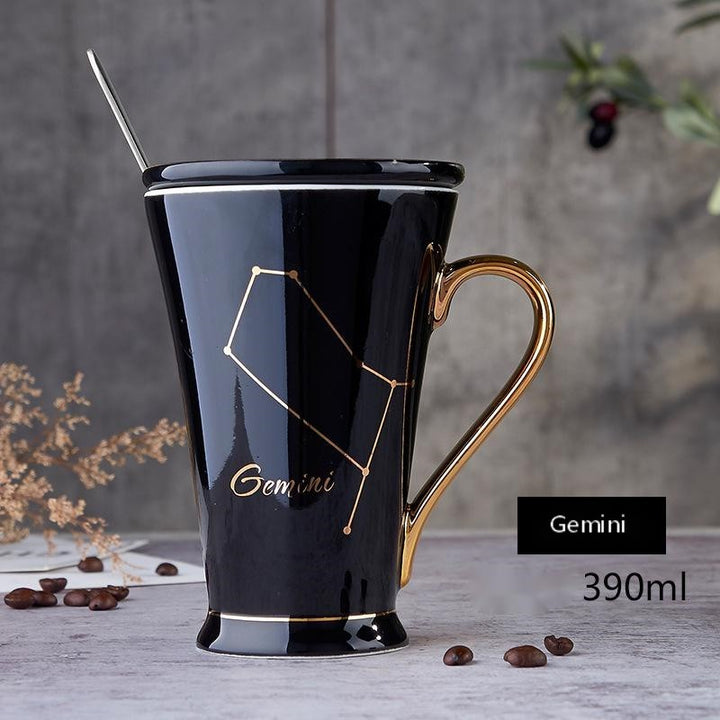 Zodiac Coffee Mugs with Lid and Spoon showing Black Gemini | Confetti living