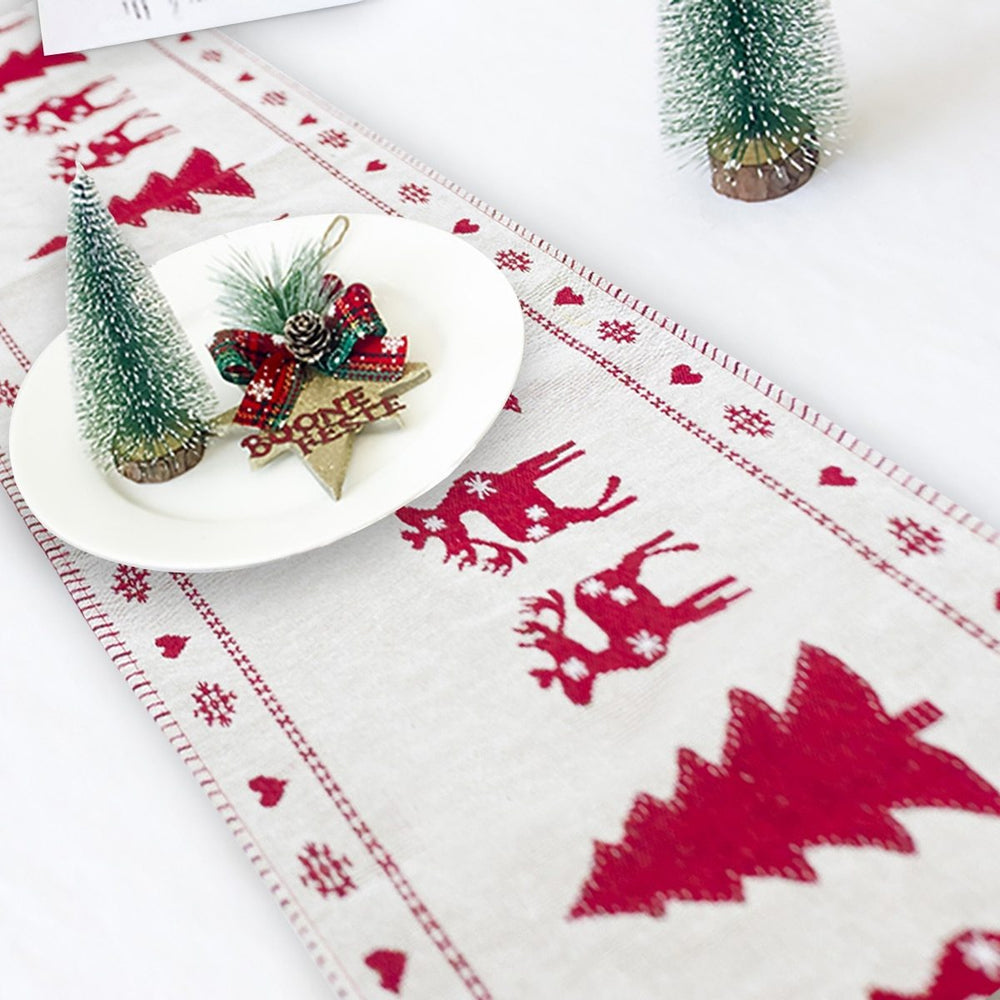 Christmas Linen Table Runner with Christmas Design showing Christmas Scenes | Confetti Living