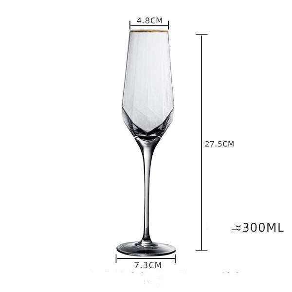 Diamond Crystal Wine and Champagne Glasses showing Champagne Glass with Gold Rim and dimensions | Confetti Living