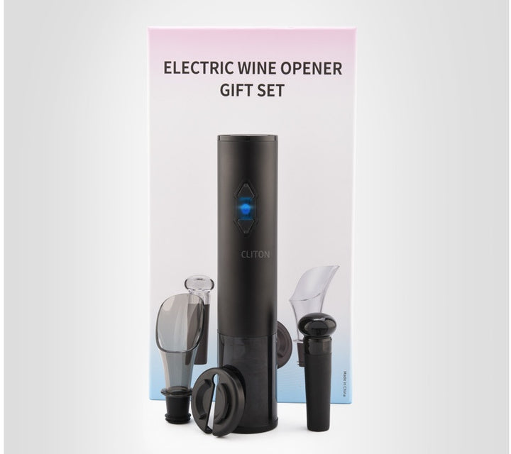 Home Bar Electric Bottle Opener with Accessories showing All Black Set | Confetti Living