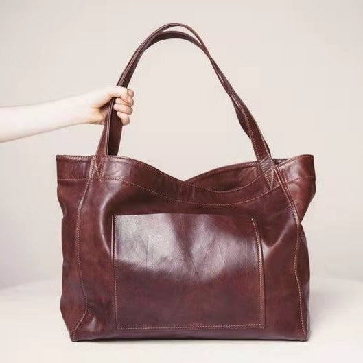 Women's Large Capacity Oil Wax Tote Bag in Red Brown | Confetti Living