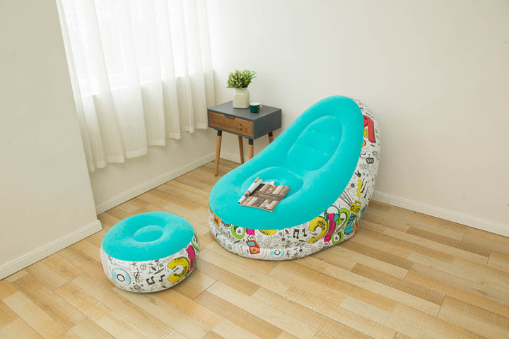 Lazy Inflatable Bean Bag Sofa with Footrest shown in Light Blue | Confetti Living