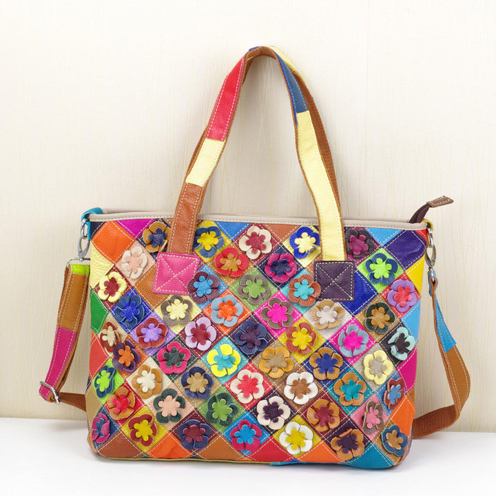 Women's Handmade Leather Fashion Shoulder Bag in Colourful Flower Pattern | Confetti Living