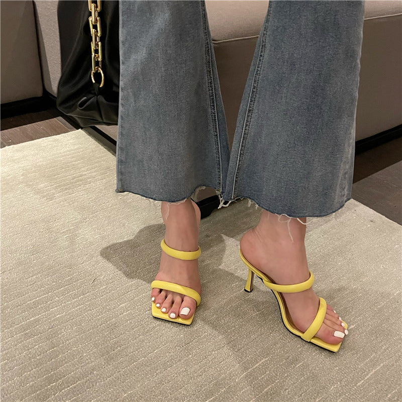 Women's Square-Toe Candy Stiletto Sandals in Yellow | Confetti Living