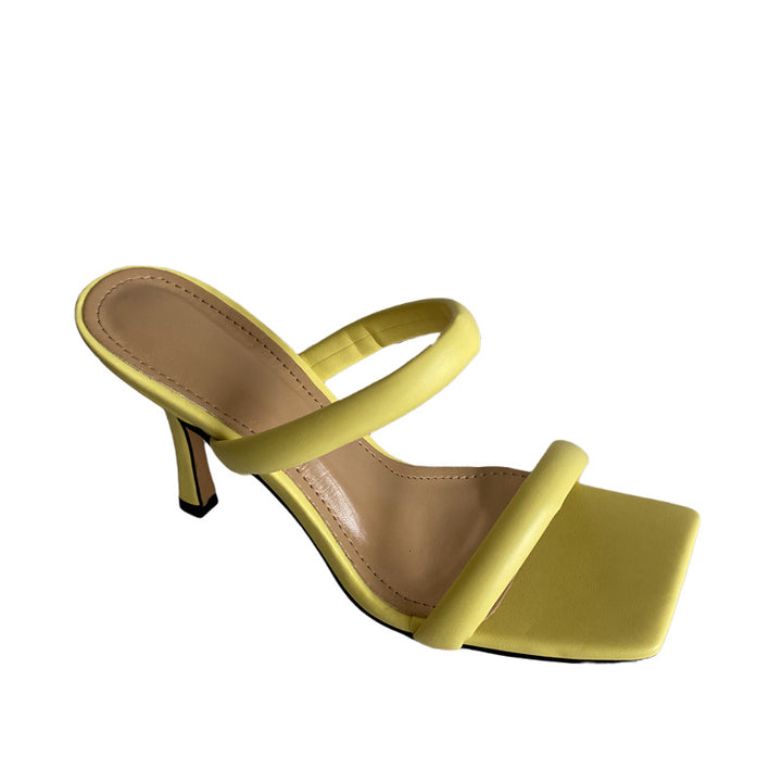 Women's Square-Toe Candy Stiletto Sandals in Yellow | Confetti Living