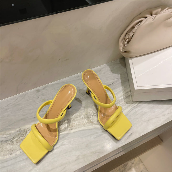 Women's Square-Toe Candy Stiletto Sandals in Yellow | Confetti Living