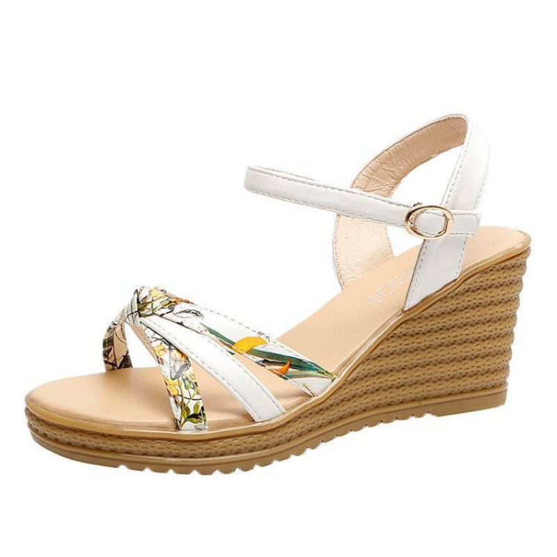 Women's High Heel Wedge Sandals with Colourful Straps in White | Confetti Living