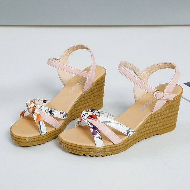 Women's High Heel Wedge Sandals with Colourful Straps in Pink | Confetti Living