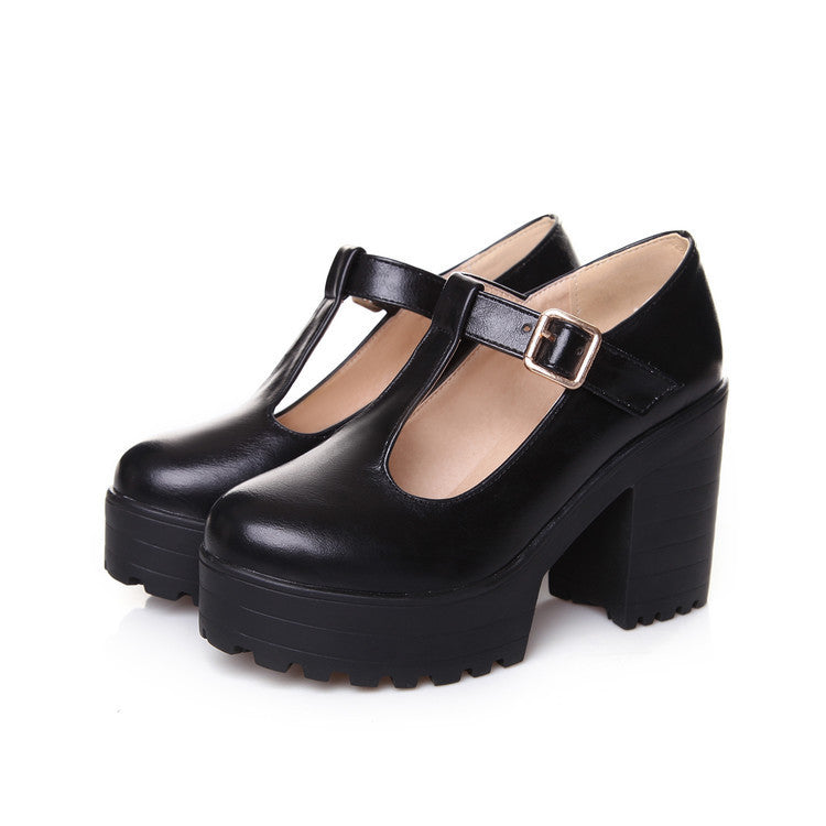 Women's Mary Jane Pumps Block Platforms Heels in Black | Confetti Living