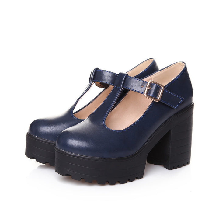 Women's Mary Jane Pumps Block Platforms Heels in Blue | Confetti Living