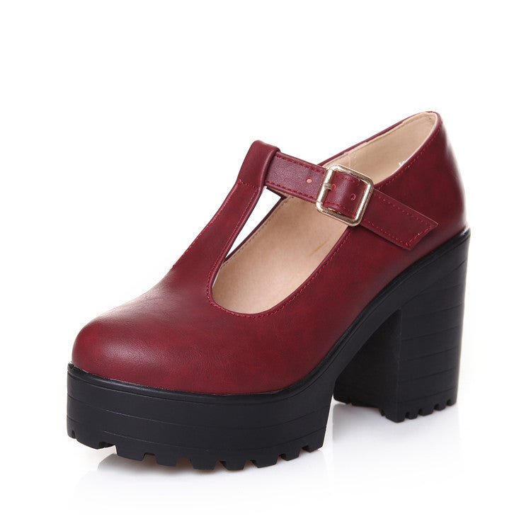 Women's Mary Jane Pumps Block Platforms Heels in Red | Confetti Living