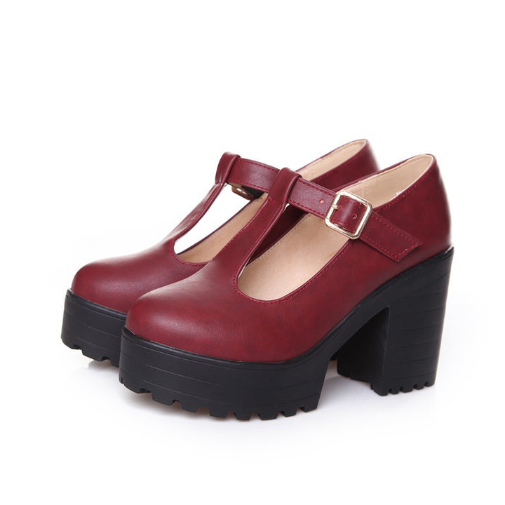 Women's Mary Jane Pumps Block Platforms Heels in Red | Confetti Living