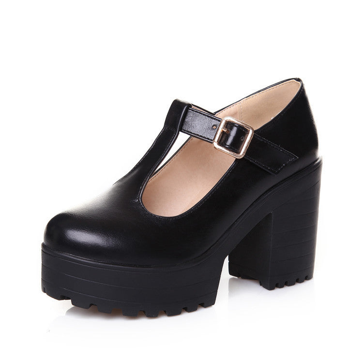 Women's Mary Jane Pumps Block Platforms Heels in Black | Confetti Living