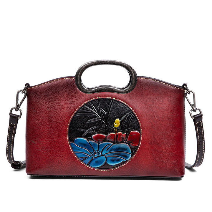 Women's Genuine Leather Vintage Embossed Handbag in Red | Confetti Living